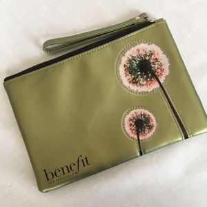 BENEFIT COSMETICS METALLIC OLIVE TOTE MAKEUP BAG